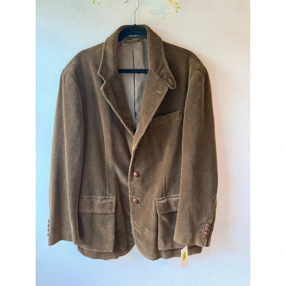 Polo Ralph Lauren Brown Corduroy Blazer XL Leather Buttons Sport Coat Jacket